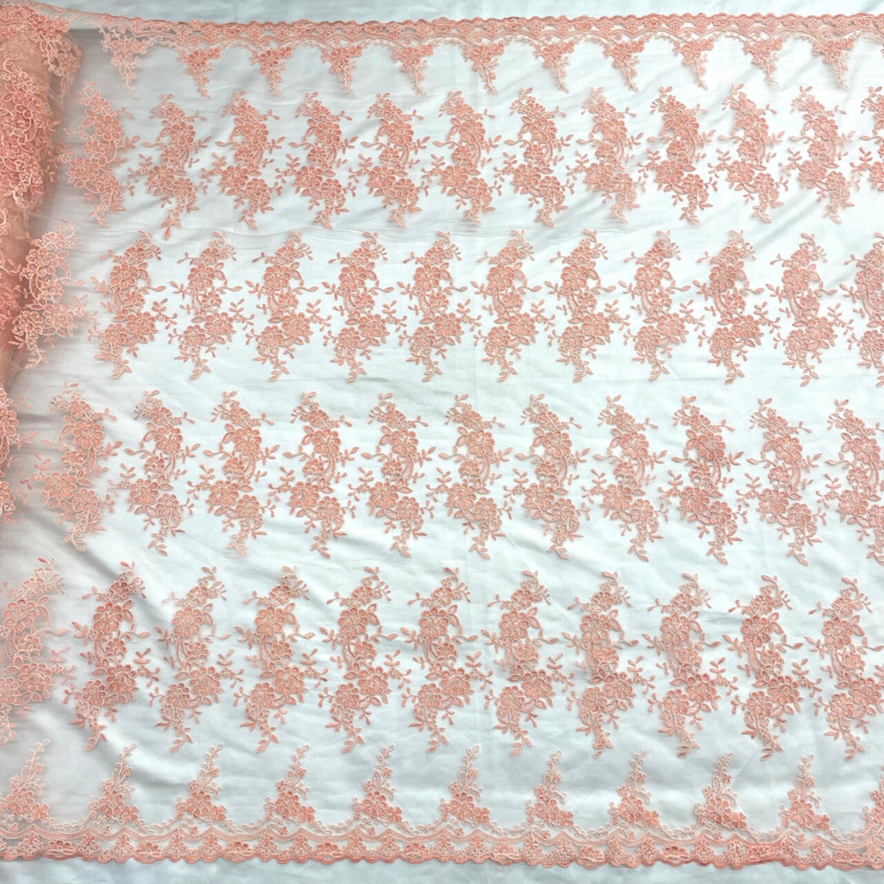 1 Yard Corded Embroidered Bridal Lace Fabric for Wedding Gowns 54 inch Width